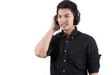Isolated asian man with headset