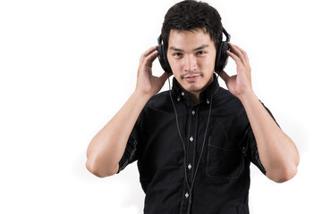 Isolated asian man with headset