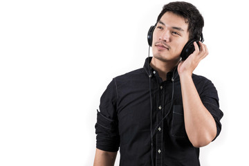 Isolated asian man with headset