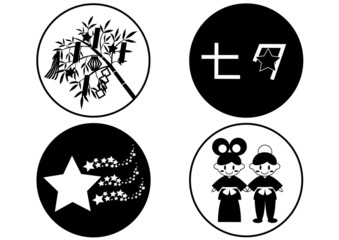 七夕のアイコンイラストセット（黒）