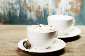 Two cups of coffee on the table