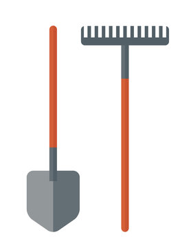 orange handled shovel and rake clip art preview
