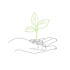 Investment concept, close up of hand holding coins with plant - 83845476