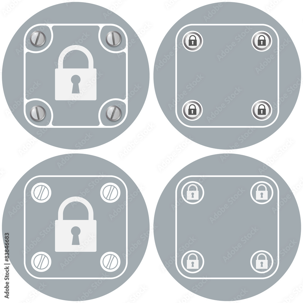 Poster set of four flat simple frames and padlock