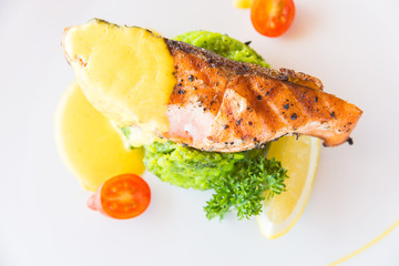 Grilled salmon meat steak