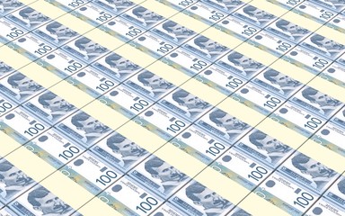 Serbian dinar bills stacks background.