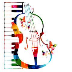 Colorful violoncello design with butterflies © abstract