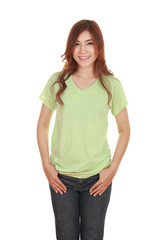 Obraz premium young beautiful female with blank t-shirt