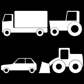 Truck, Tractor, Car and Loader white