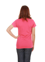 Fototapeta premium female with blank t-shirt (back side)