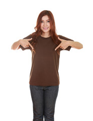 young beautiful female with blank t-shirt