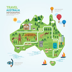 Infographic travel and landmark australia map shape template des - obrazy, fototapety, plakaty