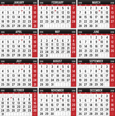 Calendar for the year of 2016