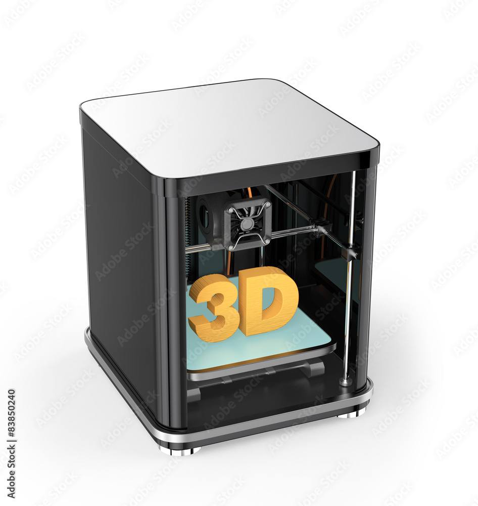 Poster front view of 3d printer . clipping path available.