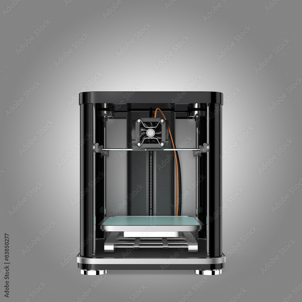 Poster front view of 3d printer . clipping path available.