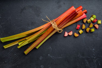 Rhubarb on a black background