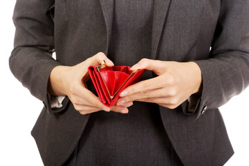 Businesswoman with empty wallet.
