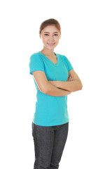 Fototapeta premium woman with arms crossed, wearing t-shirt