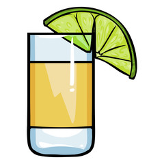 Vector Cartoon  Shot of Tequila with a Lime