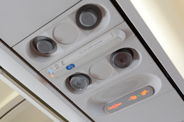 No smoking sign and seatbelt sign in commercial airplane