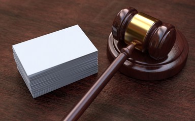 Judge gavel, white, blank business cards