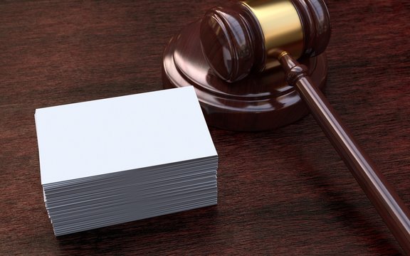 Judge gavel, white, blank business cards