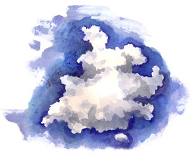 watercolor sketch: white cloud in the blue sky