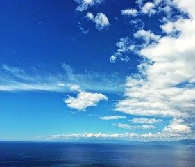 Fantastic seascape with blue Sea And sky with clouds