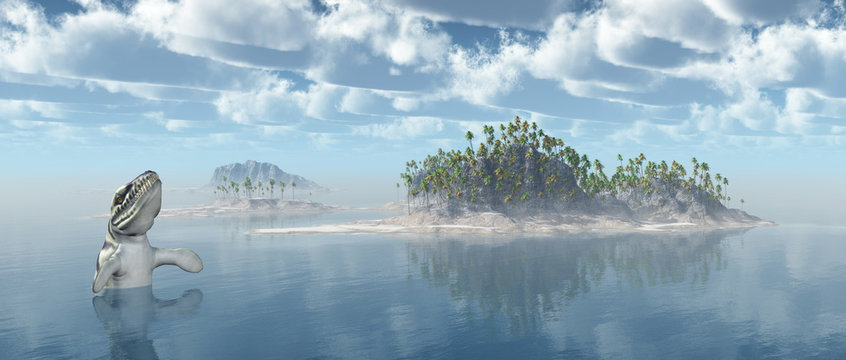 Ocean landscape with the prehistoric crocodile Dakosaurus