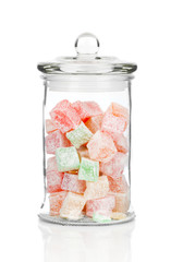 beautiful jar full of colorful delicious dessert Turkish delight