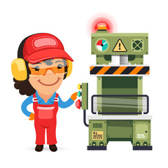 Female Factory Worker is Working on Press Machine