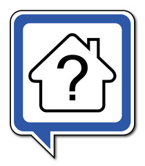 Logo maison et point d'interrogation.