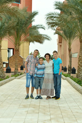 Family at tropical resort.