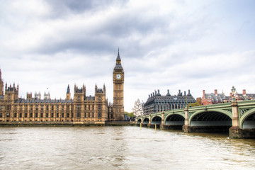 Fototapeta na wymiar Houses of parliament with Big Ben and Westminster bridge 