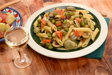 Penne with broad beans and peas