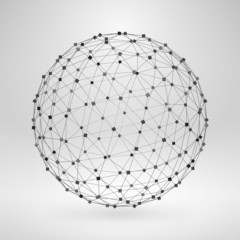 Wireframe Polygonal Element. 3D Sphere with Lines and Dots