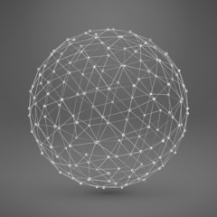Wireframe Polygonal Element. 3D Sphere with Lines and Dots