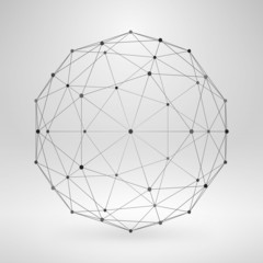 Wireframe Polygonal Element. 3D Sphere with Lines and Dots