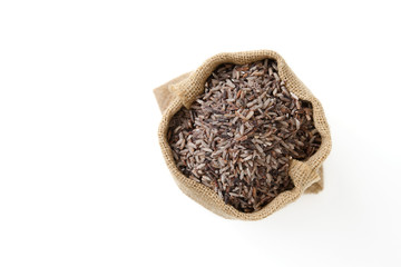 brown rice in sack bag