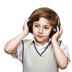 Fototapeta premium Boy with headphones isolated on white background