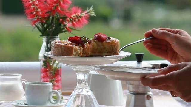 woman serving dessert