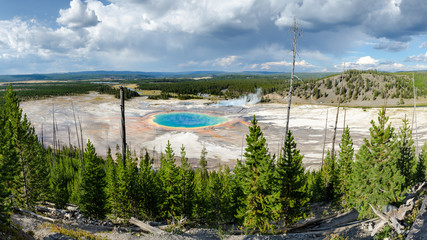 Panoramic scenic view of Grand Prismatic spring in Yellowstone,
