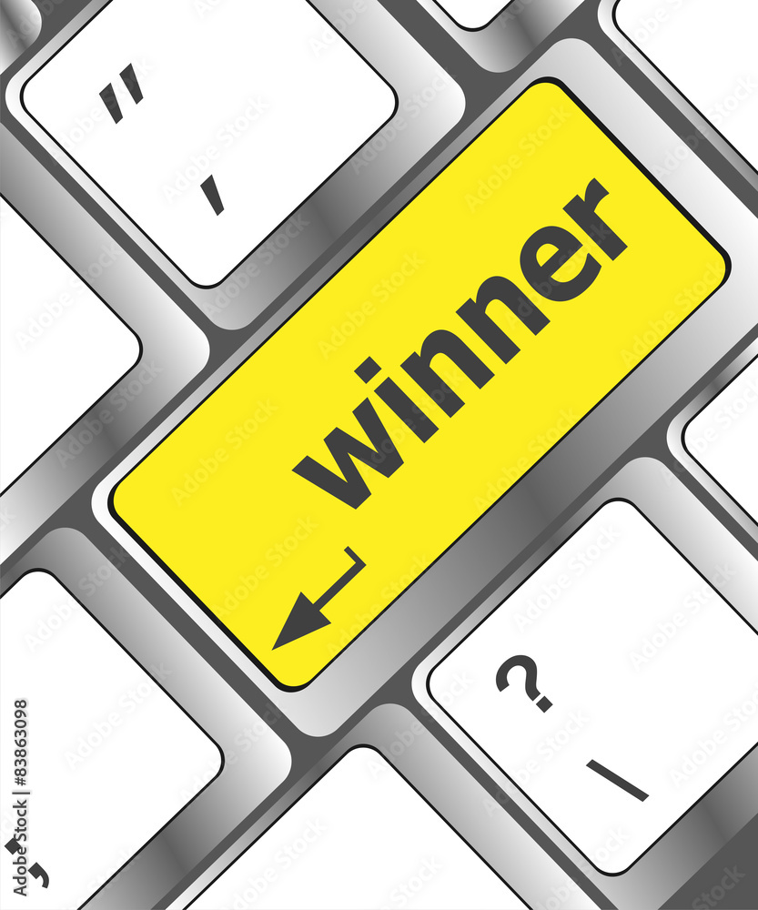 Poster winner button on the keyboard key close-up
