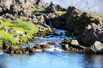 Waterfall of the Oexara River in Pingvellir, Iceland.