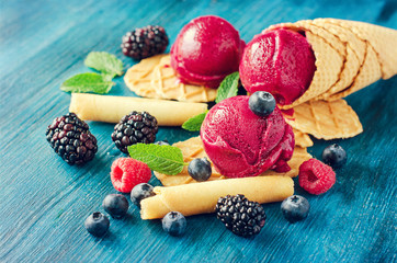 Red ice cream with berries, sorbet vintage - 83863811