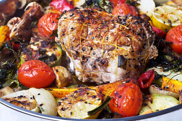 Roulade with meat with vegetables and spices.