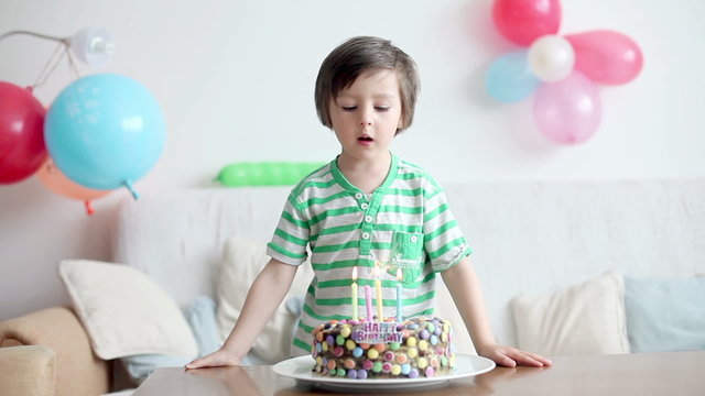 Beautiful Four Year Old Boy, Celebrating His Birthday