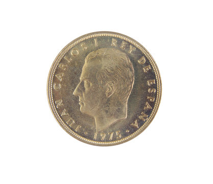 Single old Spanish coins of 100 pesetas showing Juan Carlos I