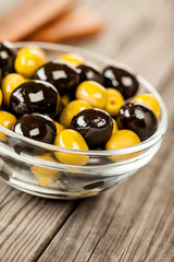 Olives on a wooden table