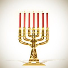 illustration of golden menorah with seven candles
